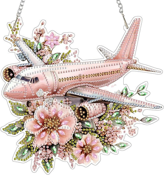 EOBROMD Diamond Hanging Art Kits for Adults, Diamond Art Painting Plane Flower Window Pendant Kits Suncatchers, DIY Special Shaped Rhinestone Adults, Home Wall Decor