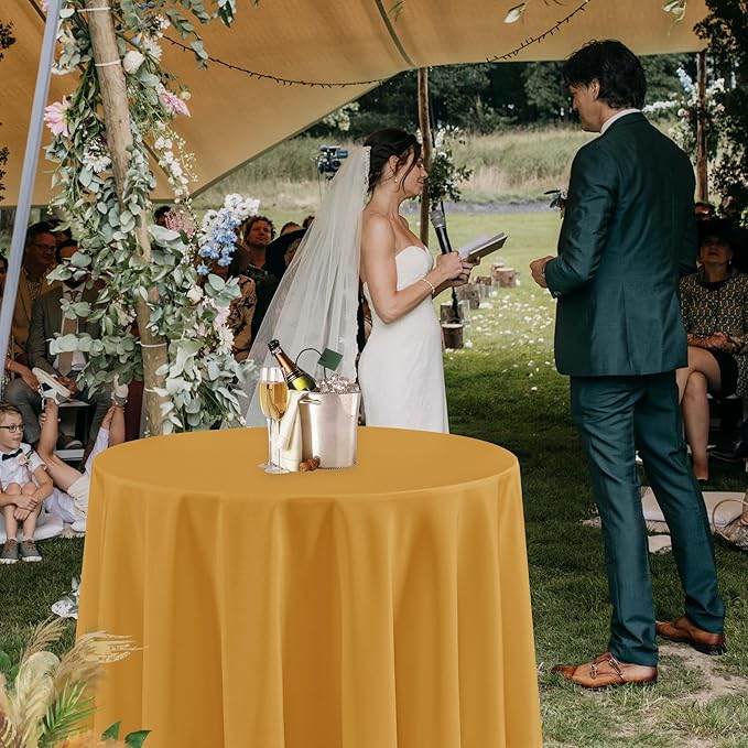 Fitable 6 Pack Gold Round Tablecloths - 120 Inches Round - Wrinkle and Stain Resistant Fabric Table Clothes, Washable Polyester Table Covers for Wedding Party Banquet Formal Events Fall Thanksgiving