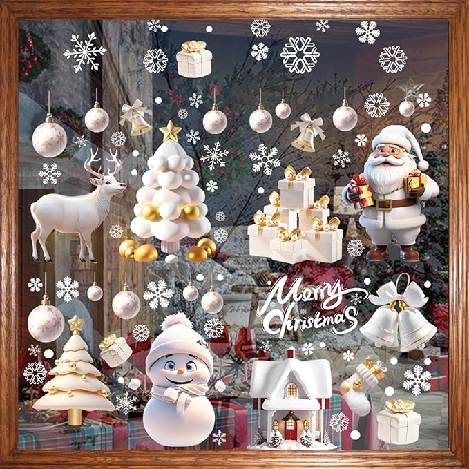 251PCS Christmas Window Clings Stickers for Glass, Xmas Decals Decorations Holiday Snowflakes Santa Snowman Gift and Reindeer Winter Wonderland Decals for Party