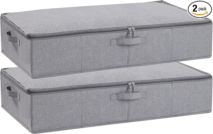 Under the Bed Storage Bins, 31.5 x 15.7 x 5.9 Inch Closet Organizers with Reinforced Handles for Blanket, Sheets, Pillows, Towels, Shoes, Grey, 2 Pack