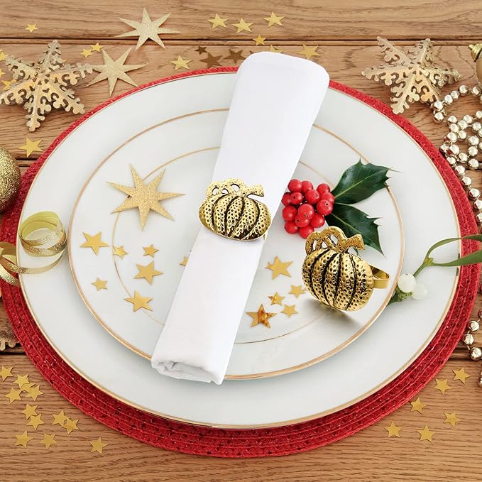 20 Pcs Thanksgiving Pumpkin Napkin Rings Gold Napkin Holders Fall Dinner Table Napkin Rings for Thanksgiving Harvest Table Party Decoration