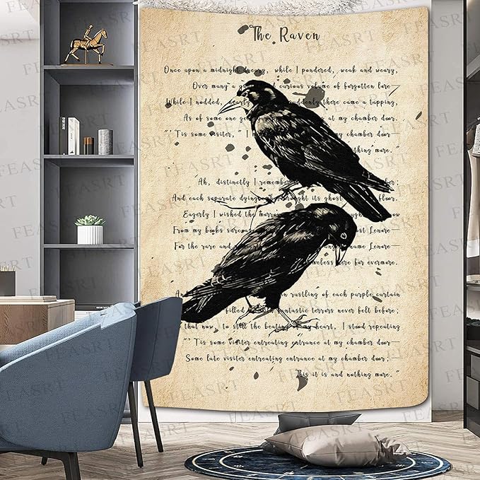 FEASRT Crow Tapestry The Legendary Black Crow Ancient Hymn Art Wall Hanging Tapestries 71x93 Inches for Home Living Room Bedroom Dorm GTQQAY1540
