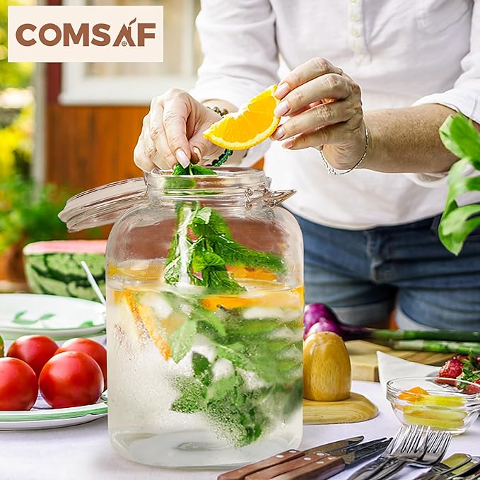 ComSaf 1 Gallon Glass Jar with Lid, Flour Sugar Storage Containers 128oz, Cereal containers storage, Glass Jars with Airtight Lid, Large Storage Containers with Lids for Pickled Egg, Herb, Set of 2