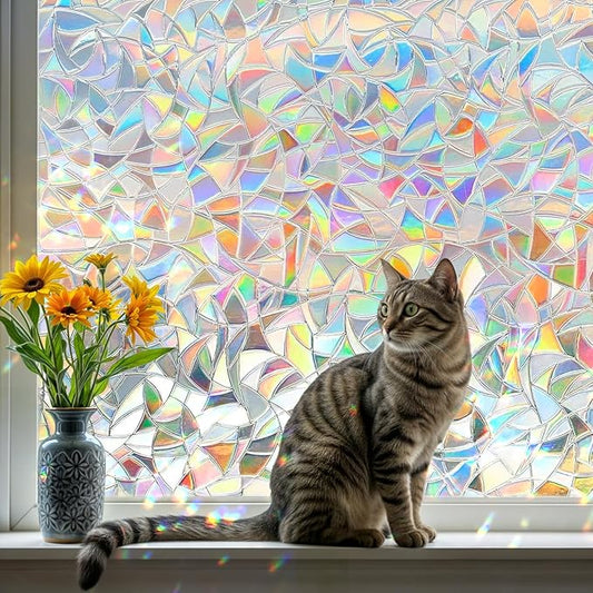 DUOFIRE Window Privacy Film, Rainbow Window Clings for Glass Windows, Stained Glass Film Decorative, 3D Decals Cover, Suncatcher Static Cling Sticker for Home, 23.6 x 78.7 inch