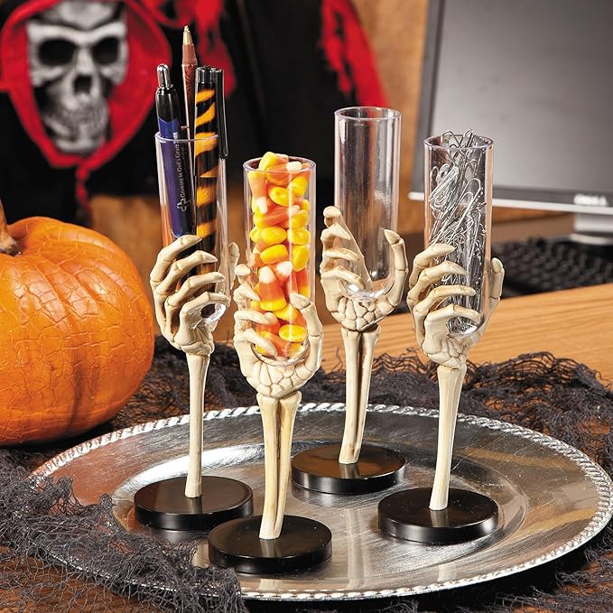 Fun Express Set of 12 Pieces Skeleton Hand Flute Glasses, Holds 2 oz, BPA Free Plastic, Halloween Party Decorations