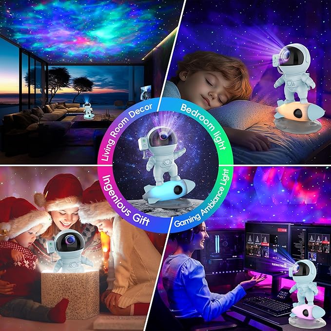 Astronaut Galaxy Projector, Star Projector Rocket Night Light for Kids Room, 360° Adjustable Magnetic Head, Bluetooth Speaker, Timer, White Noise with Remote APP Button Control Idea for Gift