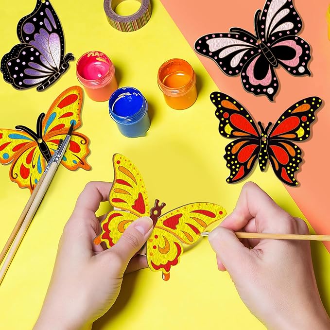 80PCS Wooden Spring Ornaments to Paint Butterfly Cutouts, 8 Styles DIY Blank Unfinished Wood Butterfly Cutouts Ornament for Home Crafts Hanging Decorations