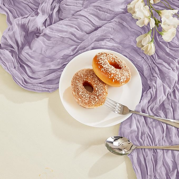 6 Pack Purple Cheesecloth Table Runner 10FT Long Boho Gauze Table Runner Rustic Sheer Runner for Wedding Bridal Baby Shower Birthday Party Table Decor Thanksgiving Christmas Decorations