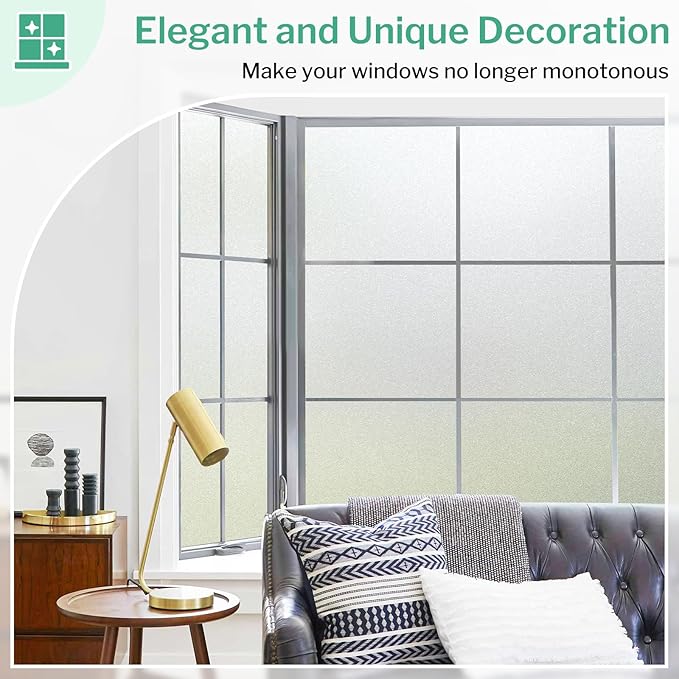 DOWELL Window Privacy Film, Frosted Glass Window Film, Static Cling Non-Adhesive Glass Clings, Sun Blocking Opaque Coverings, Reusable Door Stickers for Bathroom Home Office, Pure, 35.4" x 118"