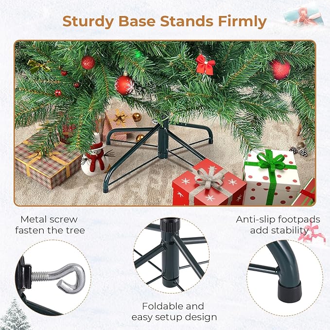 6 ft Artificial Christmas Tree with 700 PVC Branch Tips, Holiday Xmas Tree with Foldable Metal Base and Easy Assembly, Christmas Trees for Yard Porch Home Office Party Decoration, Green