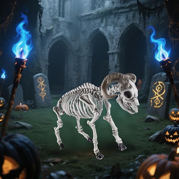 DR.DUDU Goat Skeletons Halloween Decorations – 26 Inch Long Life Size Skeleton Animals for Outdoor, Yard, Lawn Decor - Realistic Farm Skeleton Goat Party Props Scary Halloween Décor
