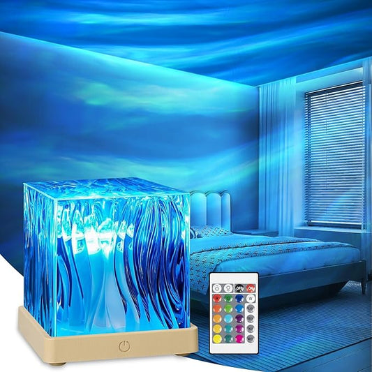 Luminorthe Cube Lamp Ocean, 18 Colors Northern Lights Projector with Remote, 30 Lighting Modes Ocean Wave Projector Light Galaxy Projector, Ambient Lighting Room Decor Water Light for Teen Girls