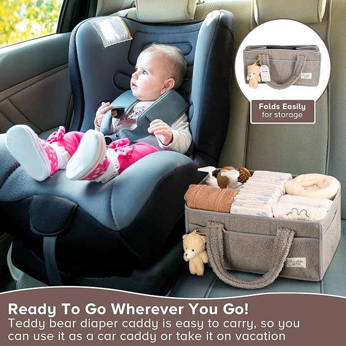 PeraBella Baby Diaper Caddy Organizer with Handle, Boy & Girl Shower Gift Basket, Portable Diaper Storage Basket Bin for Wipes, Newborn Baby Essentials Registry Search Must Haves, Car Caddy Organizer