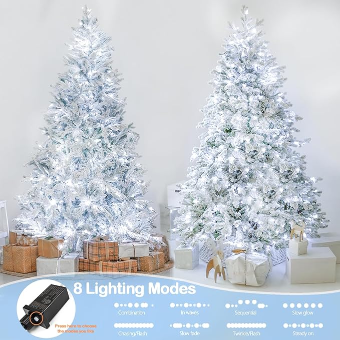 Upgraded 33 FT 100 LED Christmas Lights Outdoor Indoor, Extendable Waterproof White String Lights with Memory Function & Timer & 8 Modes Green Wire for Xmas Tree Holiday Party Garden Decor(Cool White)