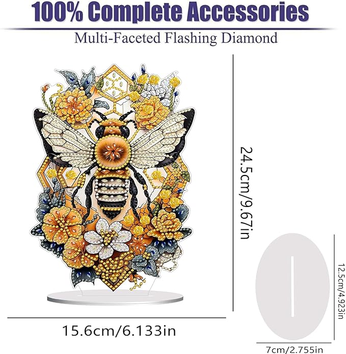 Diamond Painting Kits for Adults Beginners, 5D Full Drill Bee Crystal Art Desktop Ornament, DIY Single Sided Home Office Desk Decor, Creative Craft Gift Set with Tools