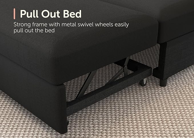 HONBAY Sectional Sleeper Sofa with Pull Out Bed U-Shape Sectional Couch with Storage Chaise 6 Seater Sleeper Sectional Sofa Bed, Velvet Black