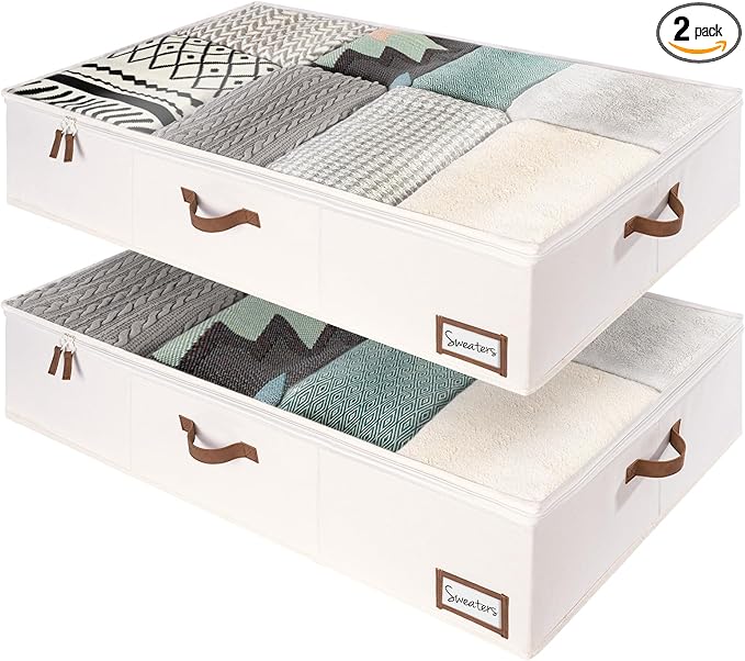 StorageWorks 117L Under Bed Storage Containers with Handles and Label Holder, 2 Pack Ultra-thick Fabric Underbed Bins, Closet Organizer for Clothes, Blankets, Sweater