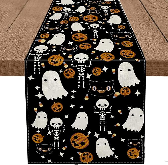 GAGEC Halloween Table Runner Black Cat Pumpkins Seasonal Kitchen Dining Table Home Outdoor Party Decorations (13'' x 90'')