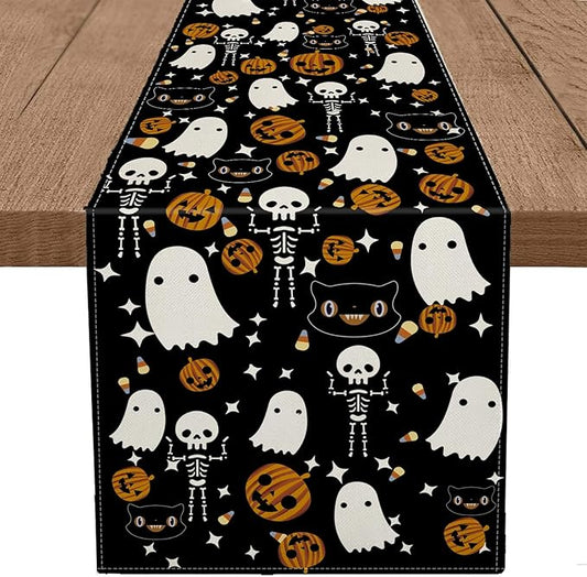 GAGEC Halloween Table Runner Black Cat Pumpkins Seasonal Kitchen Dining Table Home Outdoor Party Decorations (13'' x 108'')
