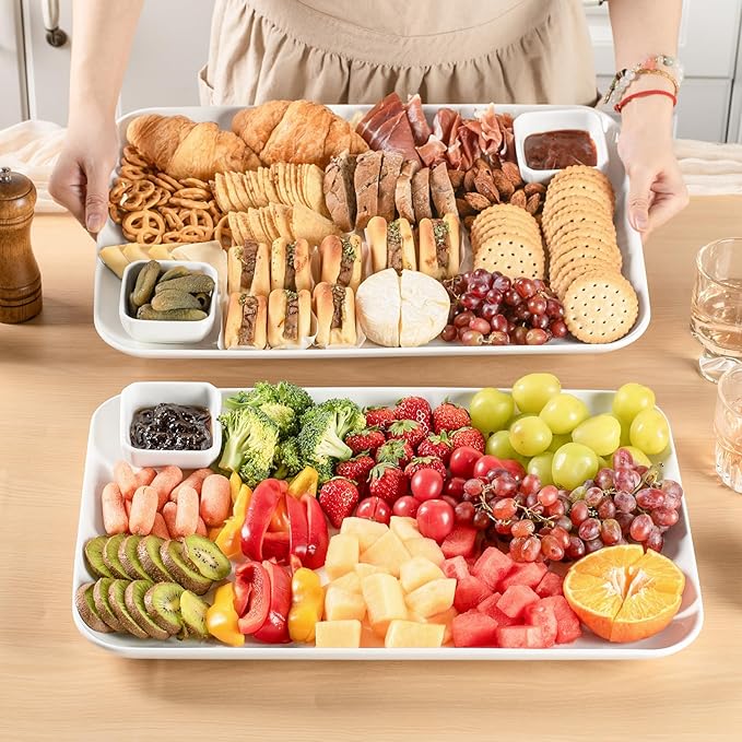 DELLING Large Serving Platter, 18" x 12.3" Serving Tray-Set of 2, White Platters for Serving Food, Serving Trays for Party, Fruit, Appetizer, Serving Trays for Entertaining at Parties and Weddings