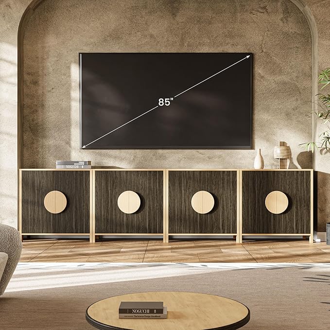 Set of 2 TV Stands with Storage, 65 Inch Symmetrical Arc Accent Sideboard Large Console Table with Adjustable Shelves, Mid Century Modern TV Stand for Living Room, Dining Room