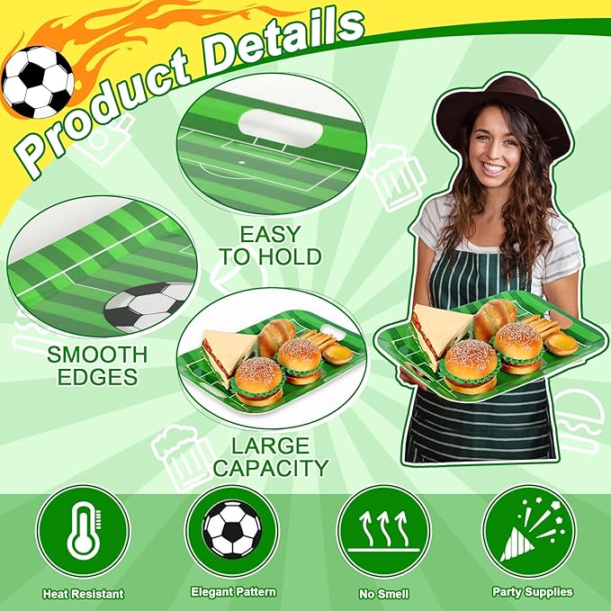 gisgfim 2Pcs Soccer Serving Trays 16.1 X 11.1 Inch Large Melamine Soccer Stadium Platters with Handles Soccer Food Serving Dishes Snack Dessert Trays Decor for Soccer Ball Birthday Party Decorations