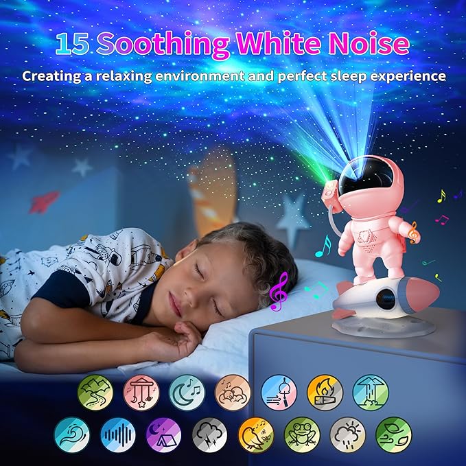 FlyEagle Astronaut Galaxy Projector, Star Nebula Projector with Rocket Lamp, Night Lights LED Star Projector for Bedroom, Remote Control, White Noises, Bluetooth Speaker for Bedroom