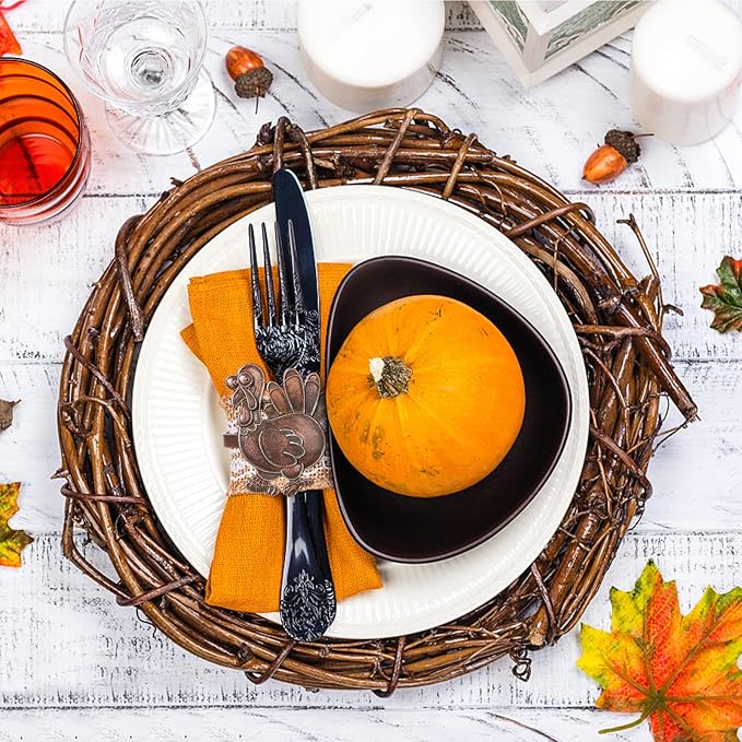 Halatool 6 PCS Thanksgiving Day Bronze Turkey Napkin Ring Funny Metal Festival Napkin Holders for Dinner Table Party Decoration