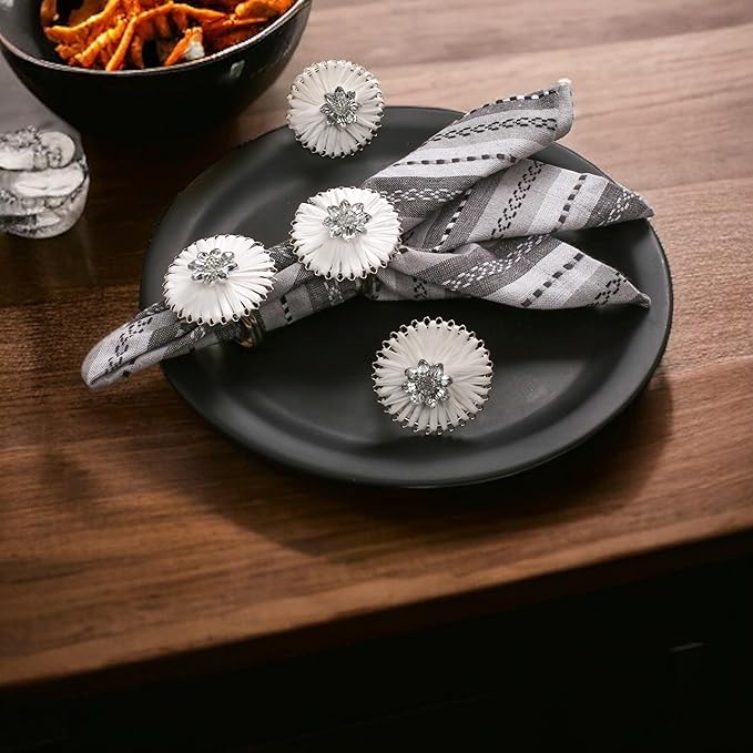 Alpha Living Home Napkin Rings Set of 12, Floral Napkin Holders, Napkin Rings Bulk for Party Decoration, Dinning Table, Everyday, Family Gatherings - A Great Tabletop Décor - Silver