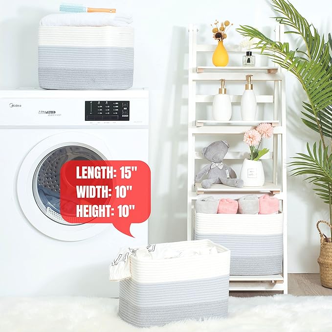 MINTWOOD Design 3-Pack Storage Baskets for Shelves, Playroom and Classroom, Book Basket, Decorative Storage Cube Bins, Woven Closet Organizers, Pantry and Shoe Organizer, 3-Tone Grey