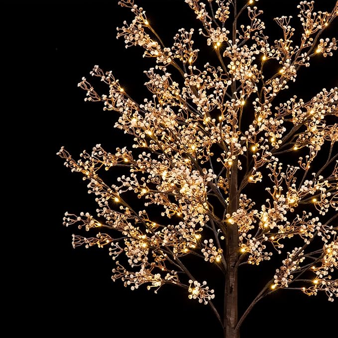 5ft Lighted Baby's Breath Tree with 128 Warm White LED Lights for Holiday Decor - Dimmable, UL Certified, Waterproof - Ideal for Indoor and Outdoor Decoration