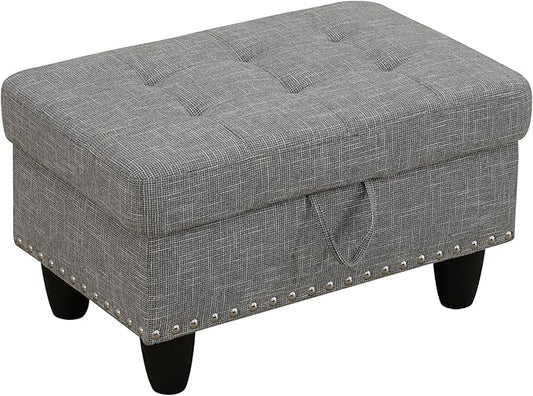 Ottoman Rectangular Storage Ottoman Bench, Flannel Footrest Stool Footstool with Lid for Living Room, Bedroom, Entryway, Gray, 29.1"x18.9"x17.3"