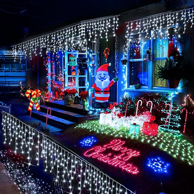 Heceltt Christmas Lights Outdoor, 1280 LED 131FT Ice Lights for Outside, 8 Modes Plug in 240 Drops Ice String Light with Timer Memory Function Hanging Light for Christmas Decor(Cool White)