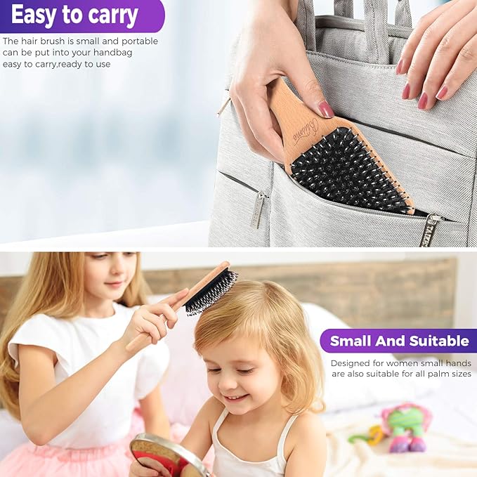 Hair Brush Boar Bristle Hair Brushes for Women Curly Hair, Best Paddle Detangling Brush Detangler for Girls Kids,Smooth Hair Add Shine