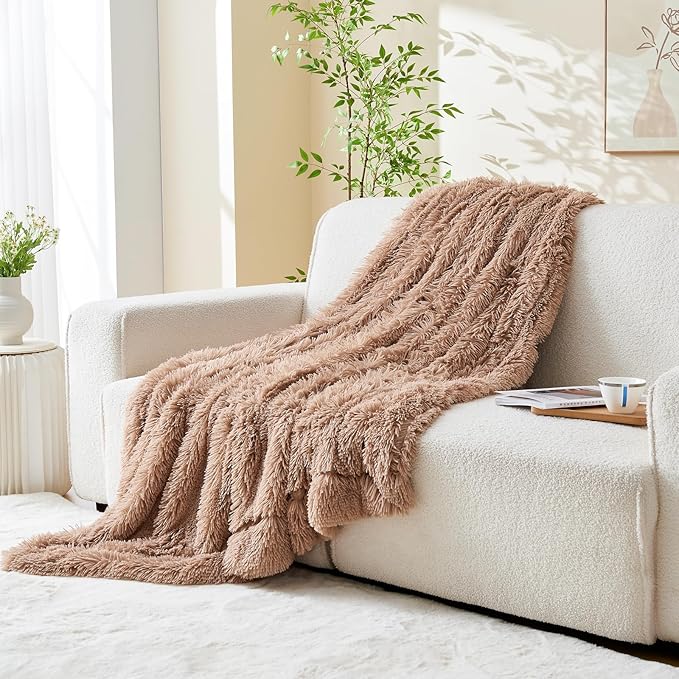 GONAAP Fuzzy Faux Fur Throw Blanket Taupe Super Soft Cozy Plush Fuzzy Shaggy Blanket for Couch Sofa Bed (Taupe, Throw(50"x60"))