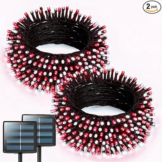 JMEXSUSS 2 Pack Red and White Solar Christmas Lights, Total 400 LED 151FT Solar String Lights Outdoor Waterproof, 8 Modes Solar Lights for Outside Tree Patio Christmas Decorations