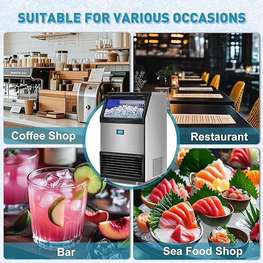 Commercial Ice Maker Machine 550LBS/24H with 185LBS Large Ice Storage Bin, 162Pcs Clear Ice Cubes in 11Mins, Stainless Steel Under Counter Industrial Ice Machine for Bar, Restaurant Business
