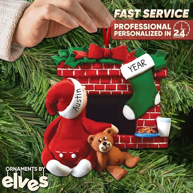 3D Fireplace Toddler Ornaments for Christmas Tree 2025 - Xmas Eve Ornament for Kids Ornament for Girl Personalized Christmas Ornaments for Kids Gifts for Boys Fireplace Toddler Boy Decorations