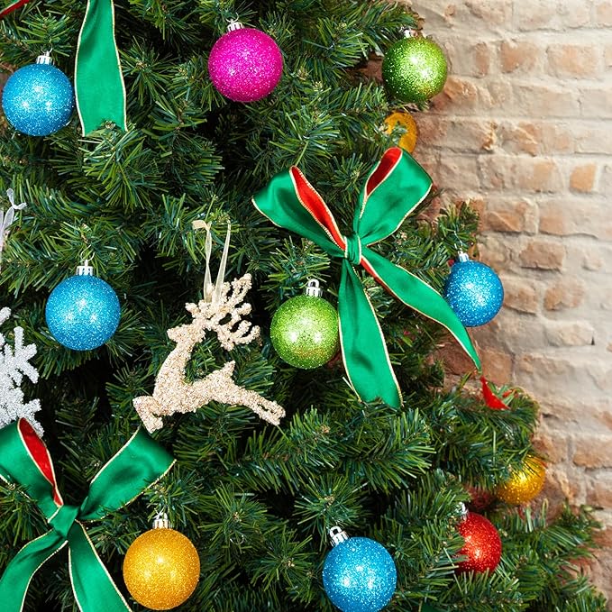 Every Day is Christmas Ornaments, Shatterproof Christmas Tree Ornament Set, Christmas Balls Decoration 50 Count (2.24"/57mm, Glitter Rainbow)