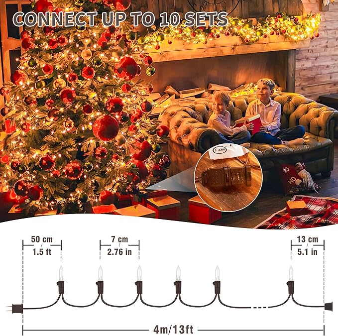 YOUNGAR 13FT 50 Clear Christmas Lights Outdoor, UL Approved Christmas Tree Lights with Brown Wire, Incandescent Mini Light Plug in for Indoor Outdoor Tree Patio Garden Xmas Decor