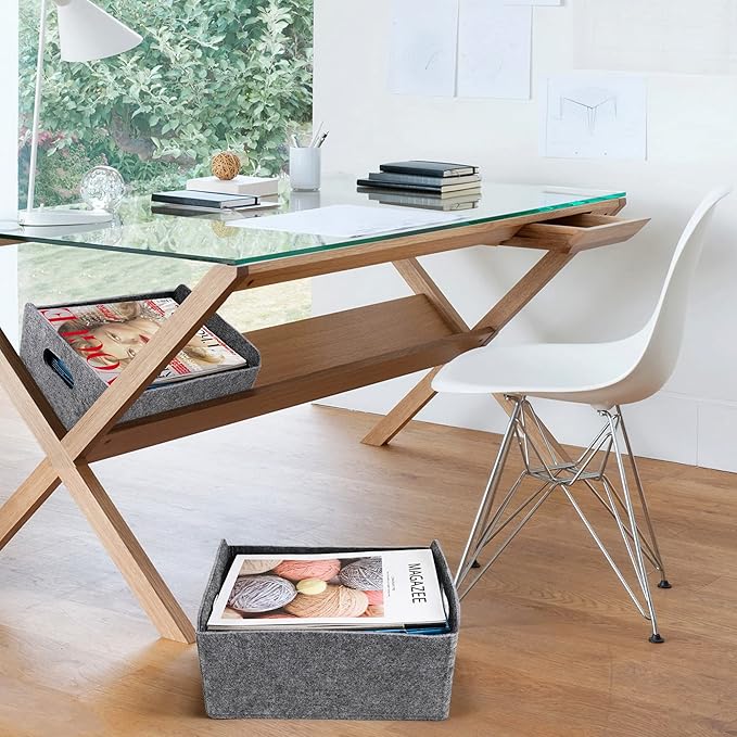 Welaxy Storage Baskets Collapsible Felt Storage bin Foldable Shelf Drawers Organizers for Kids Pet Toys magazine Books Clothes Closet Cabinet decluttering (Charcoal x 3)