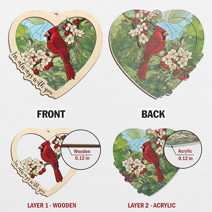 FLAGWIX Sympathy Gifts for Loss of Loved One - Red Cardinal Suncatcher Ornament with Card - Bereavement Gift Ideas, Sympathy Gifts for Loss of Dad Mom, Red Cardinal Memorial Gift for Women Men