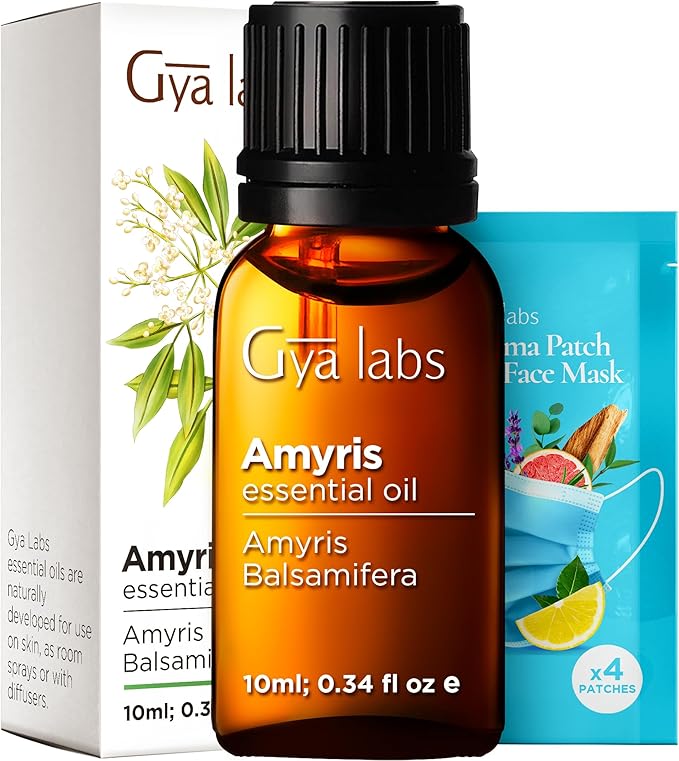 Gya Labs Amyris Essential Oil for Skin - 0.34 Fl Oz - 100% Pure Natural Amyris Oil for Diffuser, Massage, Aromatherapy & Candle Making Scent