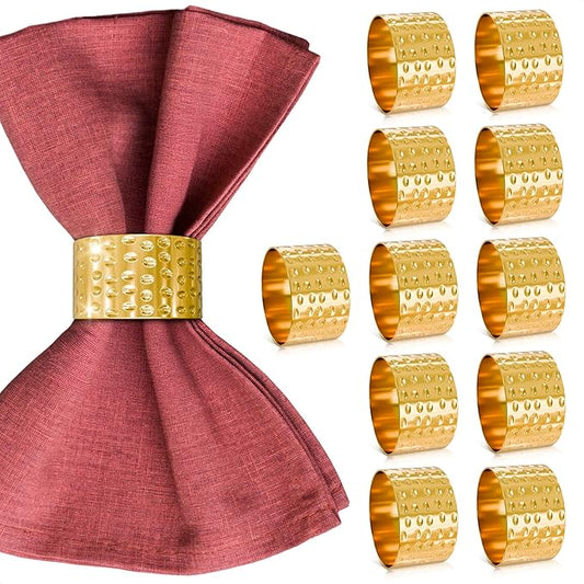 Hammered Gold Napkin Rings Set of 12 – Classic & Reusable Metal | 1.8" x 1.1" for Banquets, Weddings, Family and Holiday Gatherings, Ensuring an Elegant and Polished Table Presentation