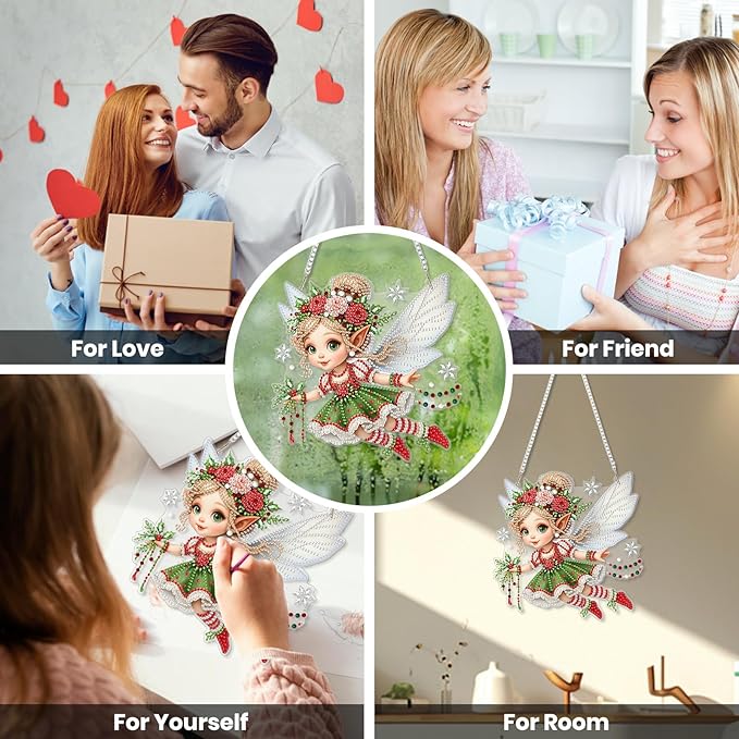 EOBROMD Diamond Hanging Art Kits for Adults, Diamond Art Painting Fairy Window Pendant Kits Suncatchers, DIY Special Shaped Rhinestone Adults, Home Wall Decor