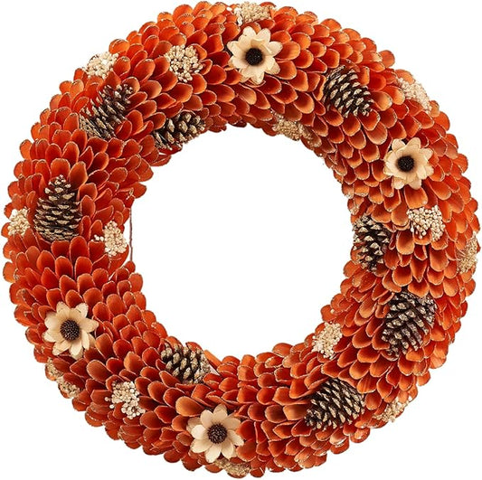 21" Fall Harvest Wood Curl Pinecone Wreath - Premium Handcraft Fall Wreaths for Front Door | Perfect for Autumn & Thanksgiving Decor