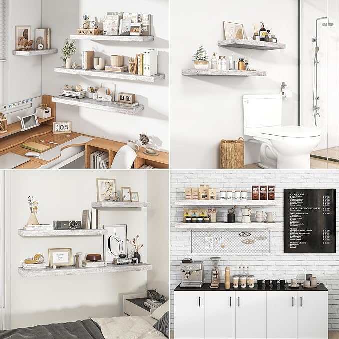 RICHFOCUS 36Inch Floating Shelves for Wall 2 Pack Shelves for Bedroom|Kitchen|Bathroom Wall Mounted Rustic Distressed Wood Floating Shelf with Invisible Brackets for Books|Storage|Decor, Rustic