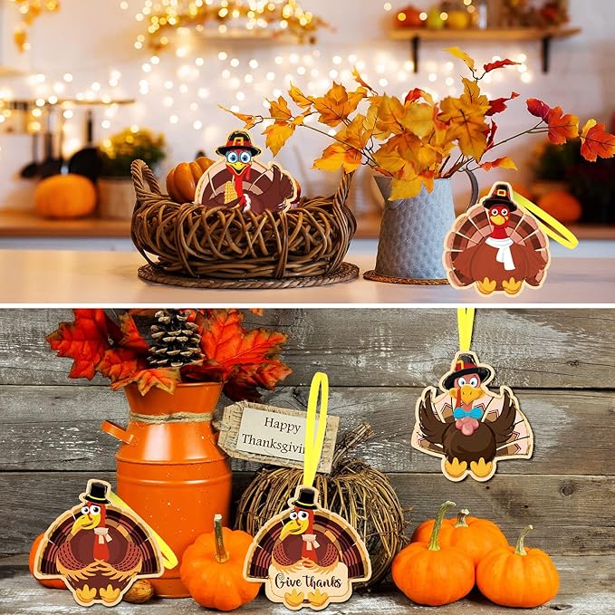8 Pcs Thanksgiving Tree Ornaments Turkey Felt Thanksgiving Tree Decoration Give Thanks Gobble Hanging Ornaments with Rope for Harvest Theme Party Supplies Fall Door Decor