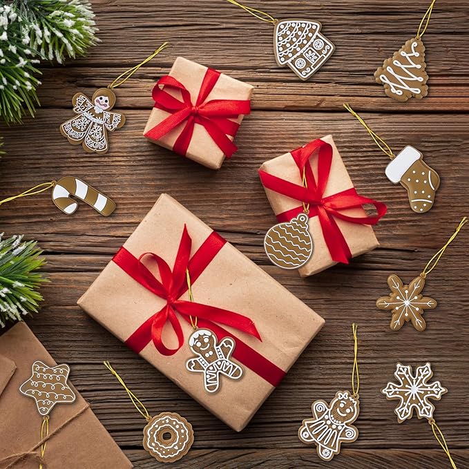 24pcs Christmas Gingerbread Man Ornaments, Assorted Gingerbread Figurines Decorations with Gingerbreads House Snowflake Ornaments for Xmas Tree Winter Crafts Holiday Home Party Decor Indoor