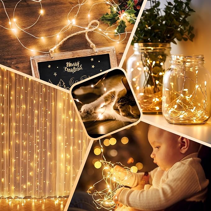 6 Pack 100 LED Fairy Lights Battery Operated with Timer & Remote, 33FT Waterproof Twinkle Lights Indoor Outdoor, Fairy String lights for Bedroom Classroom DIY Wedding Christmas Decorations, Warm White